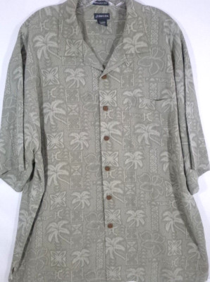 St Johns Bay-Mens Hawaiian Shirt-XL Extra Large-Olive-100% Silk-Casual Button-Up