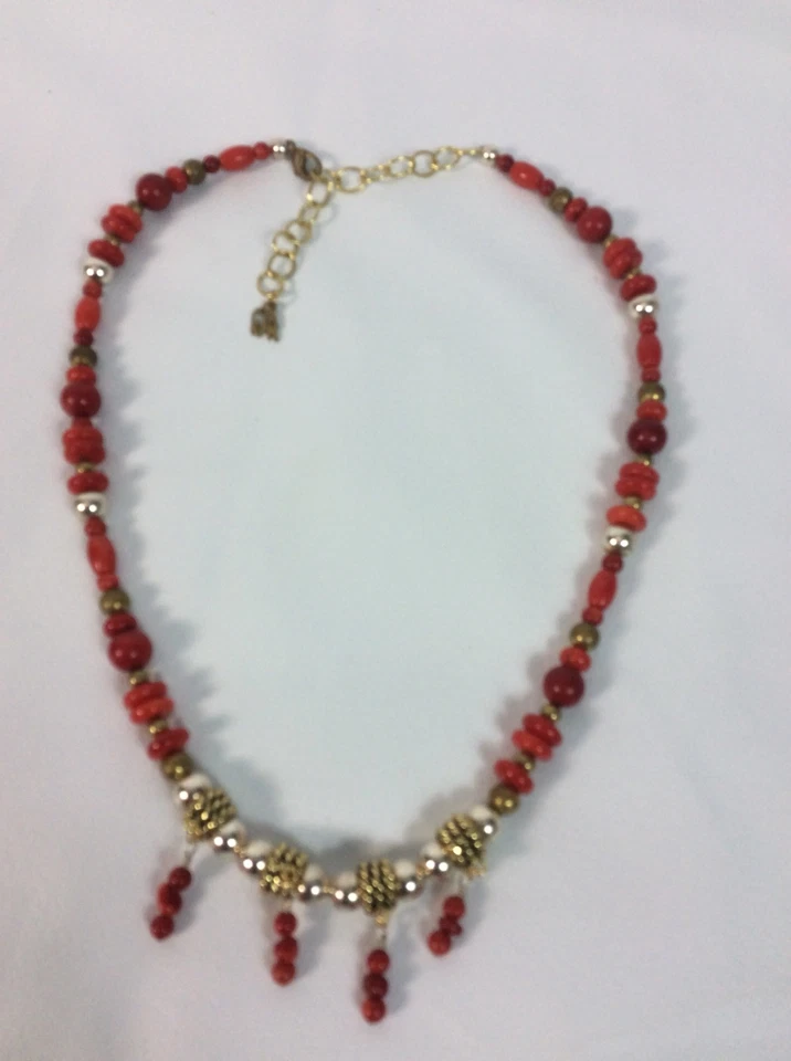 Impresionante Collar Carolyn Pollack Plata de Ley 925 Latón Coral Rojo Foto 2 de 4