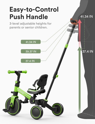 Besrey Toddler Tricycle with Push Handle for Girl/Boy,Kid Trike Bicycles,Green - Picture 6 of 12