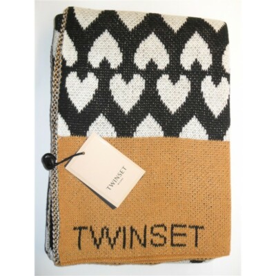 TWINSET SCIARPA DONNA STOLA IN MAGLIA JACQUARD CON CUORI OCRA - Main Image