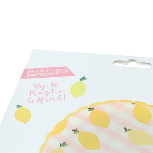 LEMON & GINGHAM PAPER PLATES Pack Of 8 Party Decoration Yellow Pink White Set - Picture 6 of 16