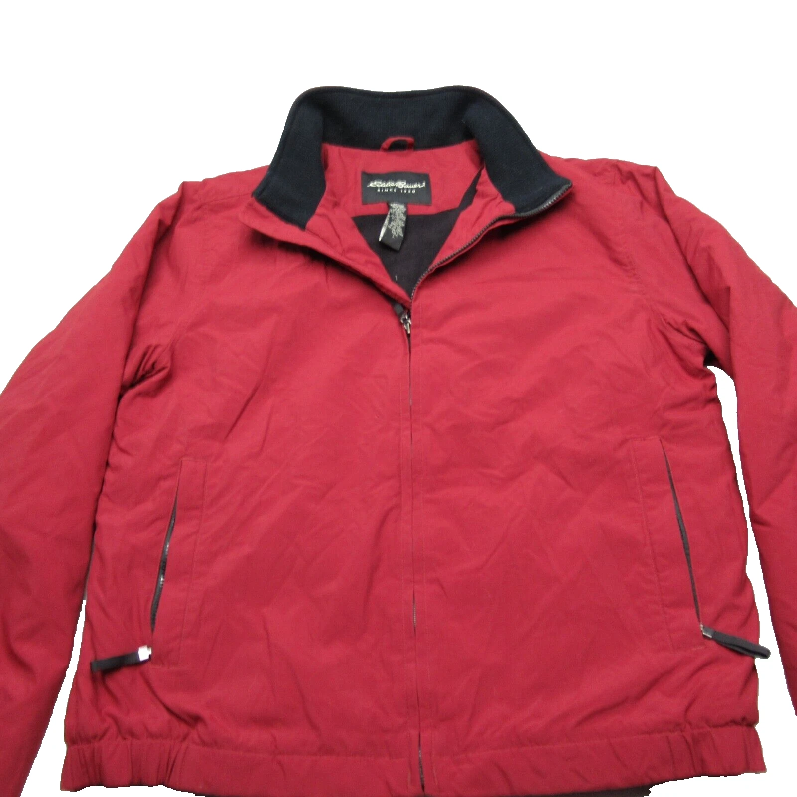 Eddie Bauer Jacket Mens Large Tall Red Pockets Fleece Lined Insulated Full Zip