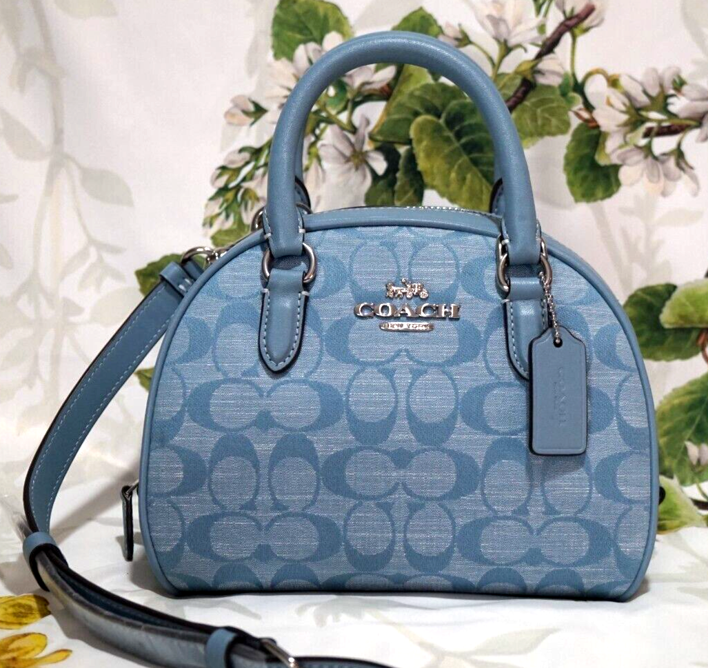 NWT Coach CH140 Sydney Satchel X-body Signature Chambray & Leather