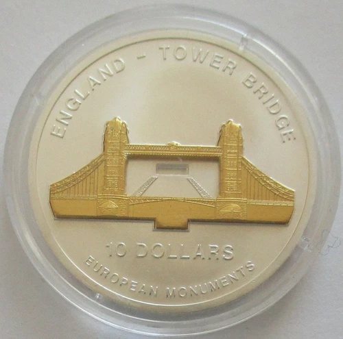 Nauru 10 Dollari 2005 Monumenti Europei Tower Bridge a Londra 1 Oz Argento - Foto 1 di 2