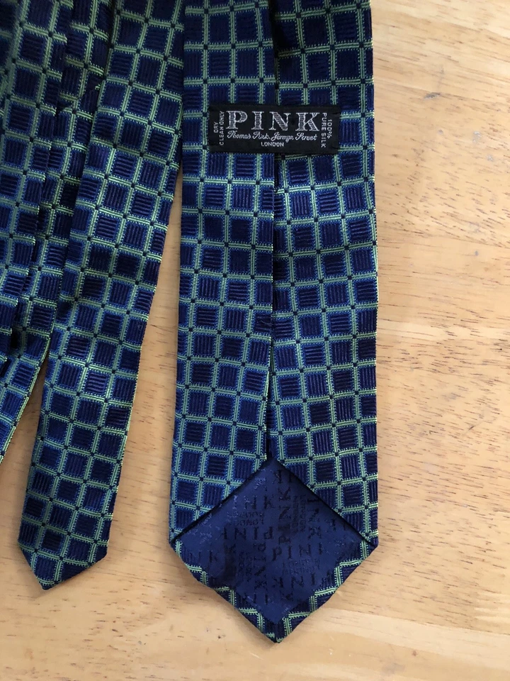 "Corbata de seda texturizada azul verde rosa de Londres 3,5"" X 58""" Foto 3 de 3