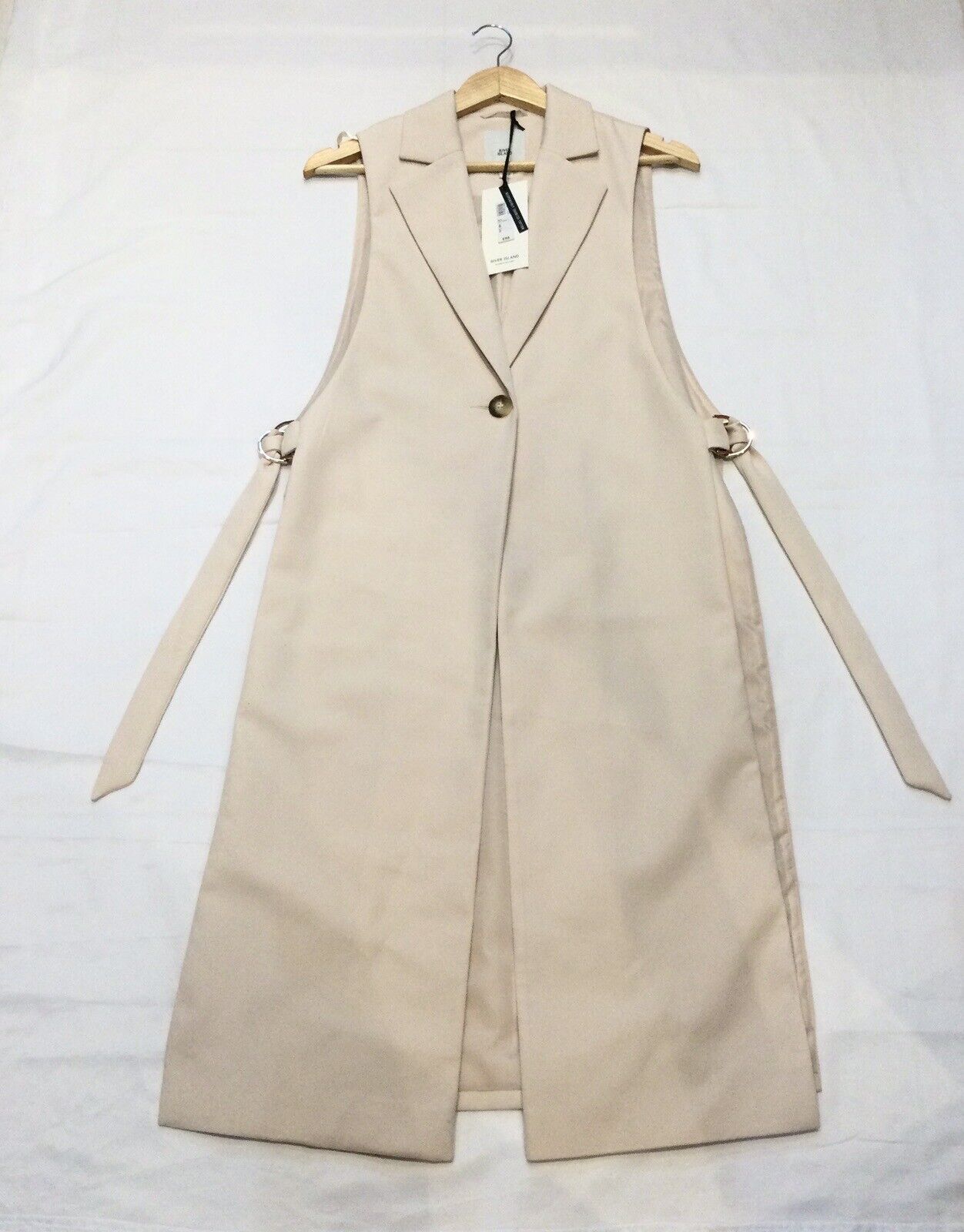 Beige Coat Size 8 Womens Sleeveless Overcoat Soft Cotton Jacket - River Island