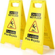 2-Pack Caution Wet Floor Sign,17.5" Height,Bright Yellow Double-Sided Folding A-