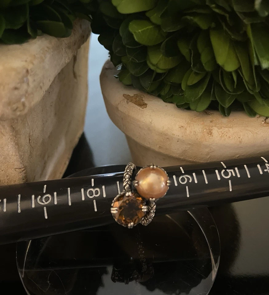 Кольцо Stephen Dweck из чистого серебра с кварцем и жемчугом ~цветочный дизайн на кольце ~ - Изображение 3 из 4