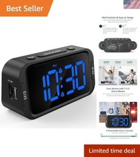Digital Alarm Clock with Dual Alarms USB Charger Dimmer Snooze 12 24H