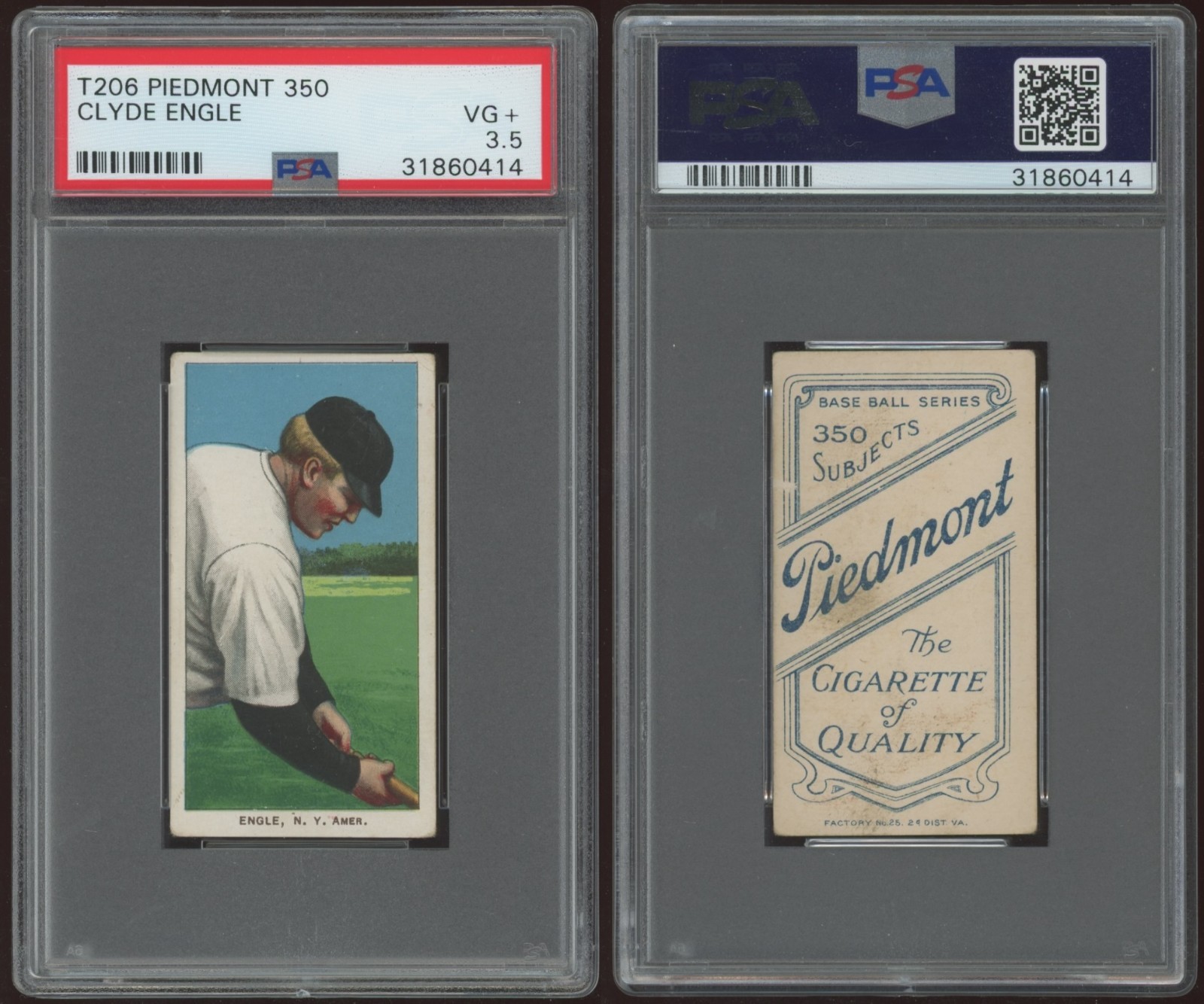 Clyde Engle - New York American (Highlanders) - T206 Piedmont 350 - PSA 3.5