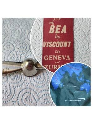 Luftfahrt Restposten: Emirates Propeller Spinner, BEA Viscount Tag, BA Skyflyers Tasche