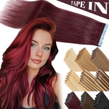 Traceless Tape in 100 Human Remy Hair Extensions Invisible Skin Weft Burgundy
