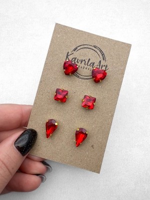 Rote facettierte Glas Ohrstecker Set 3 Paar Handarbeit Schmuck