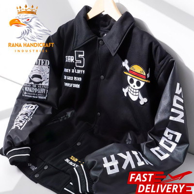 Black Seven One Piece Varsity Jacket Mens Gear 5 Nika Embroidered Letterman