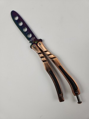 GTW Butterfly Knife Trainer Bronze Blue Metal Handle & Blade
