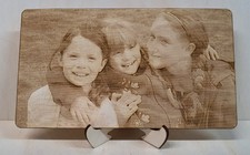 Photos laser engraved and Personalised onto wood with Stand