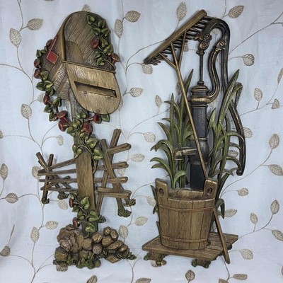 Set Of 2 Vtg Burwood Wall Decor MCM Water Well Faucet, Mail Box Hanging Art 23 