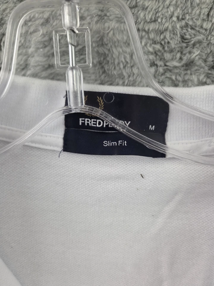 Camisa Polo Fred Perry Para Hombres Mediana Calce Ajustado Blanca Doble Punta Manga Corta Informal Foto 2 de 4