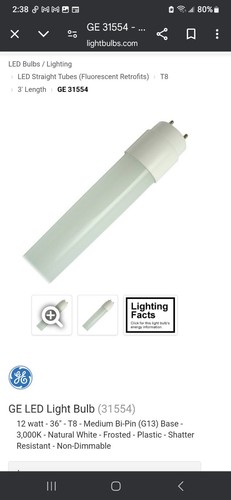 GE 3' Tubular LED Replacement Bulb #31554