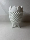 Vintage Hobnail Milk Glass Vase – Fenton Style – Ruffled Edge – Cottage Decor