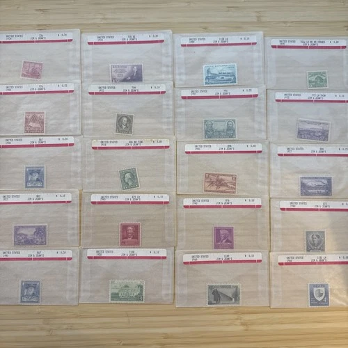 US Stamp Lot 20 Mint Singles MNH MH 1910s-1950s Collection Vintage Glassines