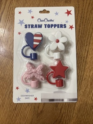 Char Charms 2026 Straw Toppers Set of 4 PATRIOTIC