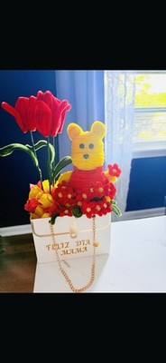 Handmade Artificial Tulip Flower Arrangement Centerpiece for Mother's Day, Red