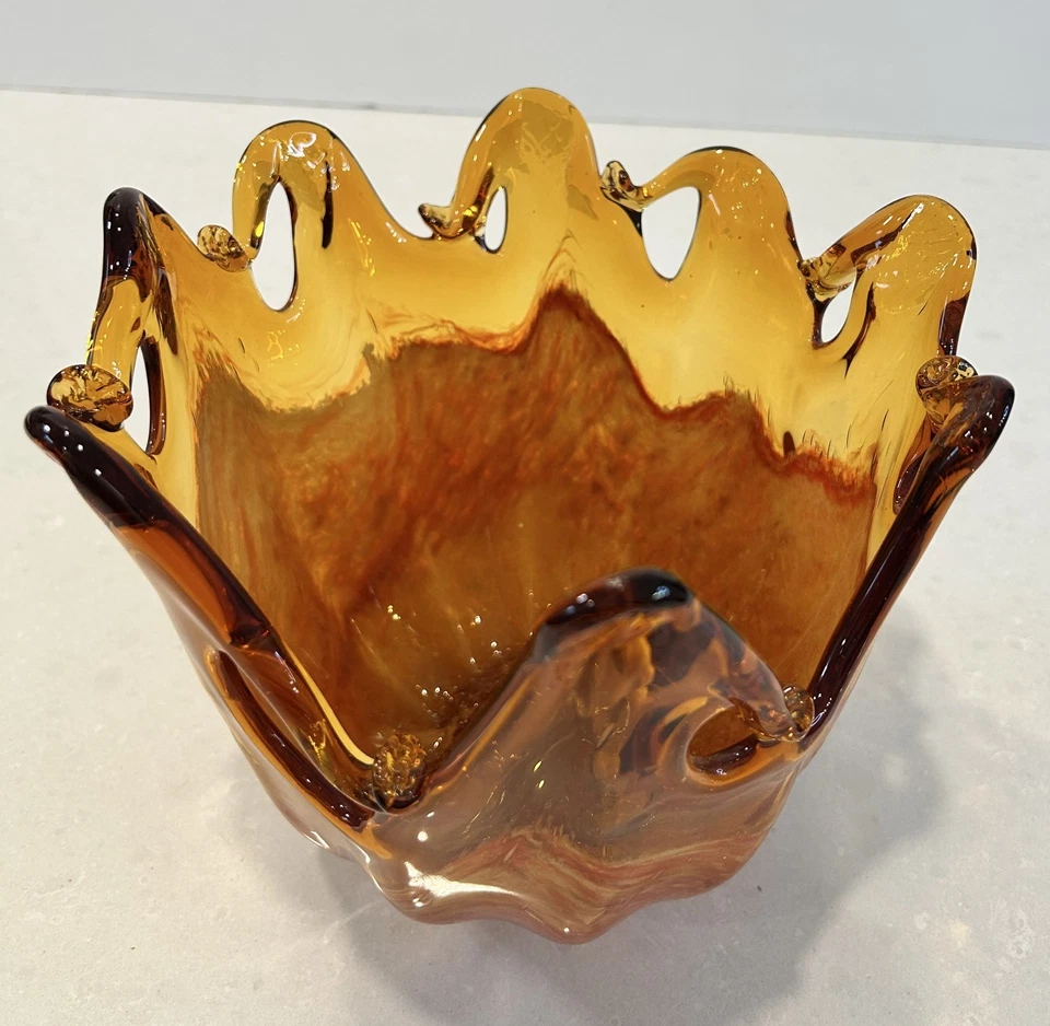 MCM винтажный 10» белый кристалл «Murano Lavorazione» итальянский художественное стекло чаша янтарного тона - Изображение 3 из 4