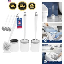 Toilet Brush and Holder Set, Compact Design, 3 Pack, White