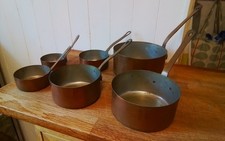 Set Of Vintage Copper  Saucepans