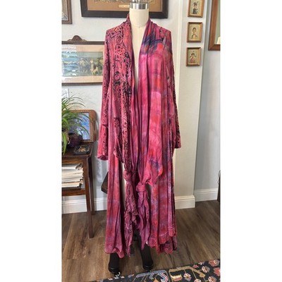 Vintage 80s 90s Uru Batik print duster coat robe art to wear knotted hand dyed