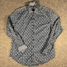 Robert Graham Mens Tailored Fit Blue Geometric Mosaic Button Down Shirt Small S