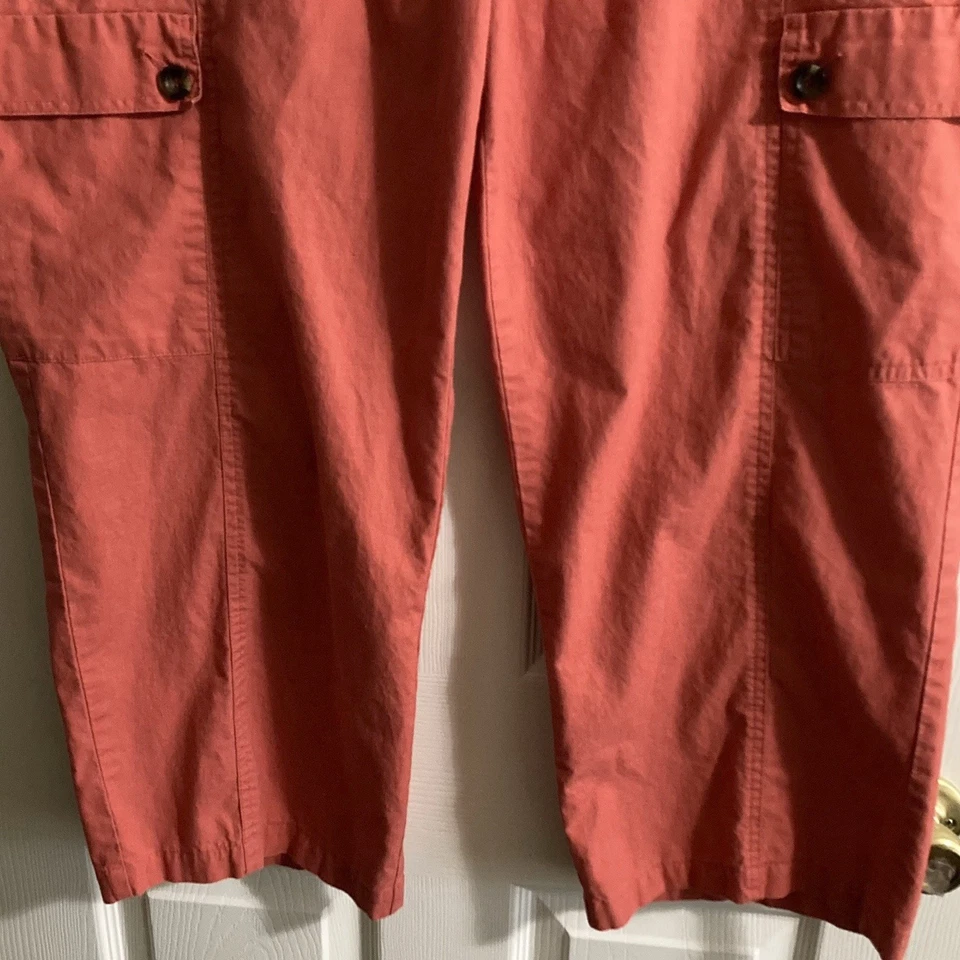TravelSmith Pants Women 20W Coral Red Cargo Crop Wide Leg Beach TomatoGirl Mom - Image 4 of 4