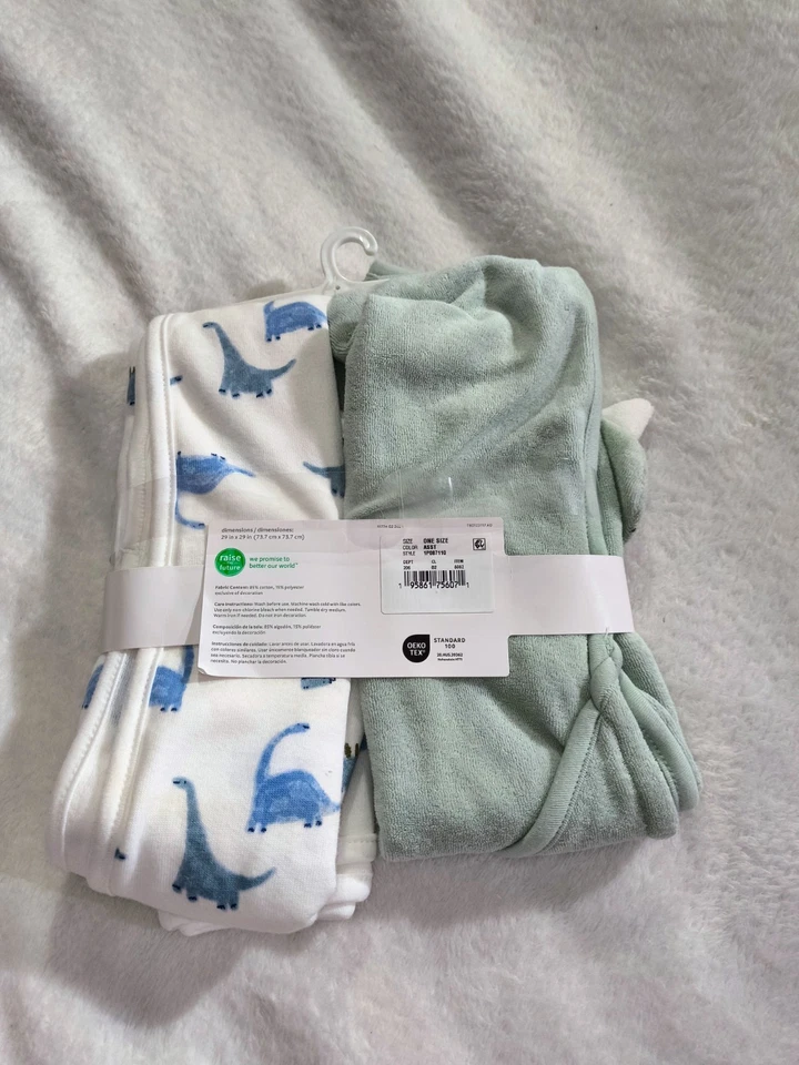 Carter’s 2-Pack Towel Set – Dinosaur Hooded Towel + Bath Towel for Baby & Todd - Image 3 of 3