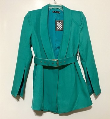 Blithe LA Blazer Mini Dress w/ Built-in Shorts Women's S Green Belted Structured