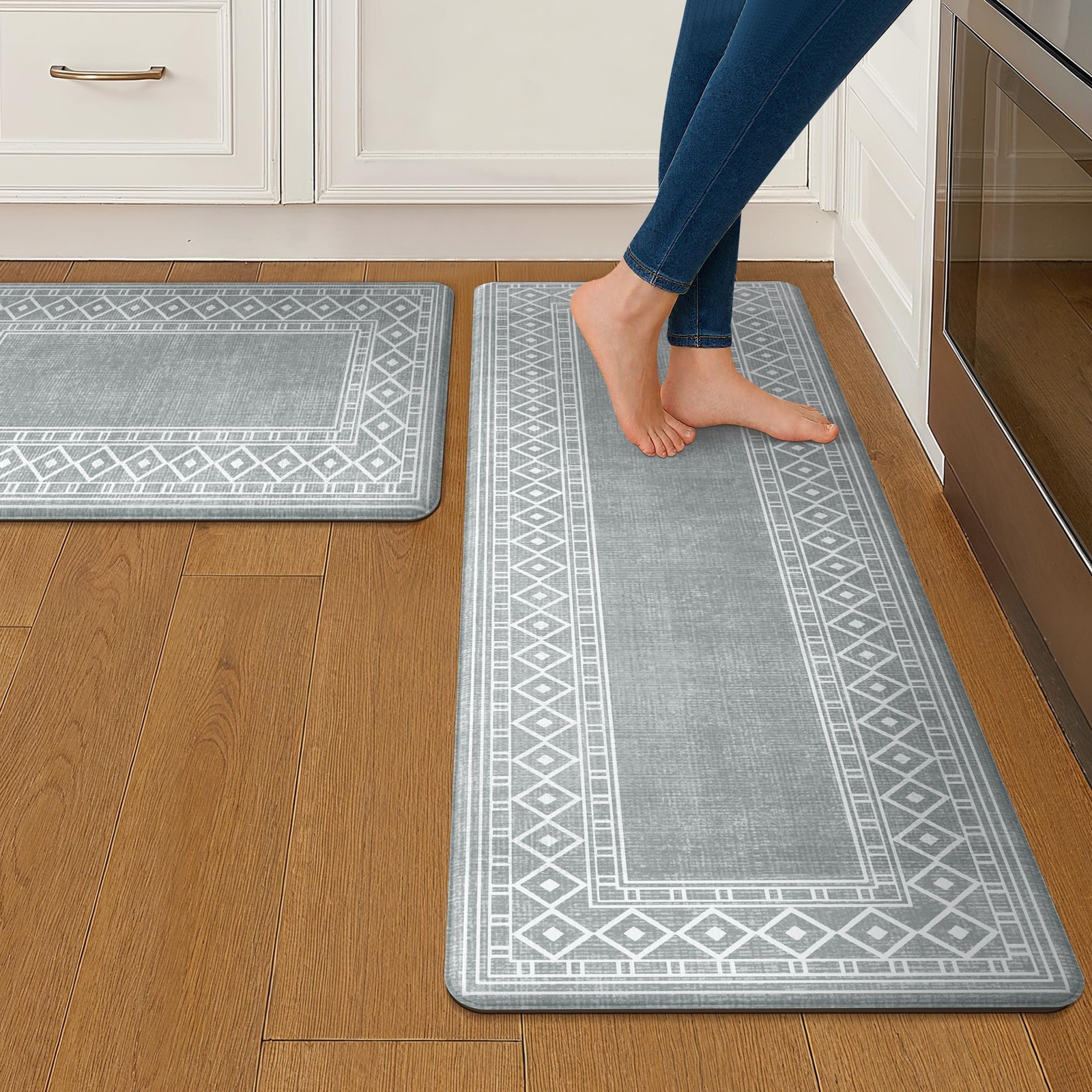 2-Pack Anti-Fatigue Kitchen Floor Mats with Geometric Design - Waterproof & Cushioned