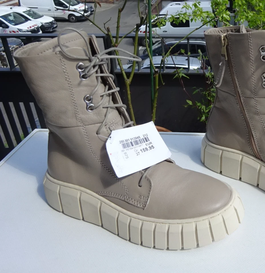 MJUS P67204 Damen Plateau Schuhe Stiefel Leder Beige Italy Gr.37 Neu - Bild 2 von 4