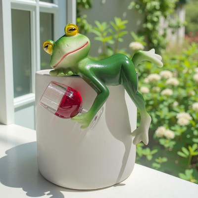Funny Drinking Frog Statue Flower Pot Hugger Resin Hanging Frog Figurine Plan...