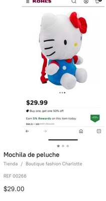 Kohl's Hello Kitty Plush Backpack Stuffed Cat w/ Clothes REF 00266