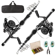 Fishing Rod Reel Combo - 2PCS 6.89ft Telescopic Fishing Poles 2PCS Spinning R...
