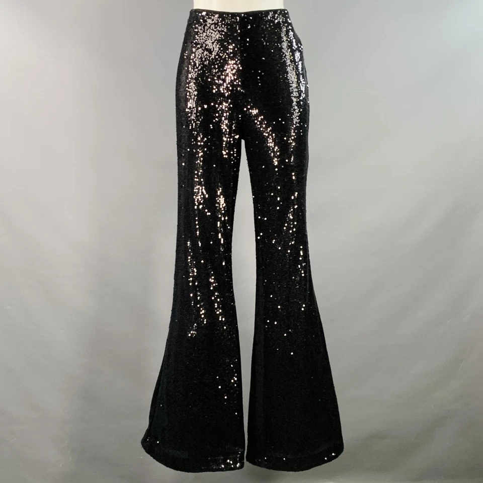 L'AGENCE Size 6 Honor Black Polyester Sequined Flared Back Zipper Casual Pants
