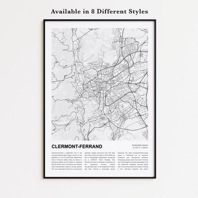 Clermont-Ferrand Map Print, Puy-de-Dôme Travel Poster, Wall Decor Art