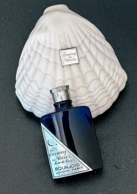 RAR Vintage BOURJOIS Duft ABEND in PARIS weiß MUSCHELSCHALE ETUI & PARFUM