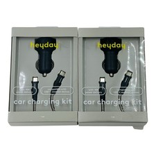 Lot of 2 Heyday Car Charging Kit with USB-C to USB-C Cable Black-Sealed Box