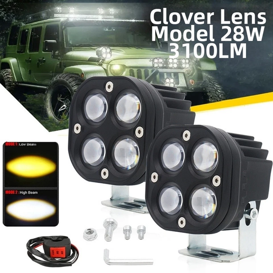 40W LED Spot Beam Work Light Bar Off Road Driving Lamp Clover Lens White Yellow - Image 3 of 4