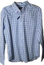 Nautica Button Down Shirt Mens Largr Classic Fit Wrinkle Resistant Blue Check