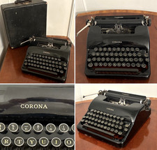 1938 CORONA Standard Glossy Black 2-C Series Glass Keys Deco Typewriter w/ Case thumbnail