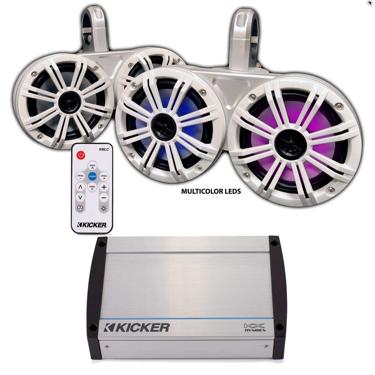 Kicker White Dual Towers with 4 White 6.5 LED Speakers 40KXM