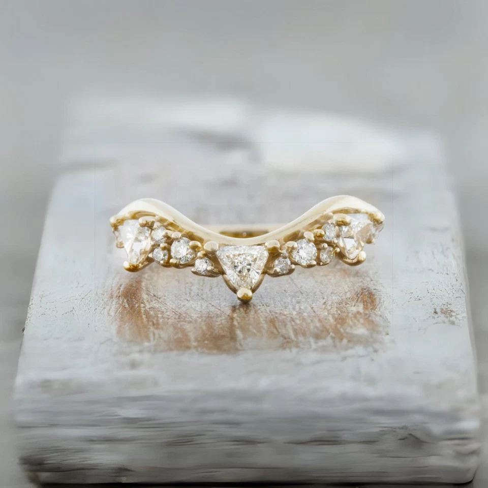 Juego de bandas de oro amarillo de 18 quilates ovaladas de 3 quilates con diamantes creados en laboratorio para boda IGI Foto 3 de 4