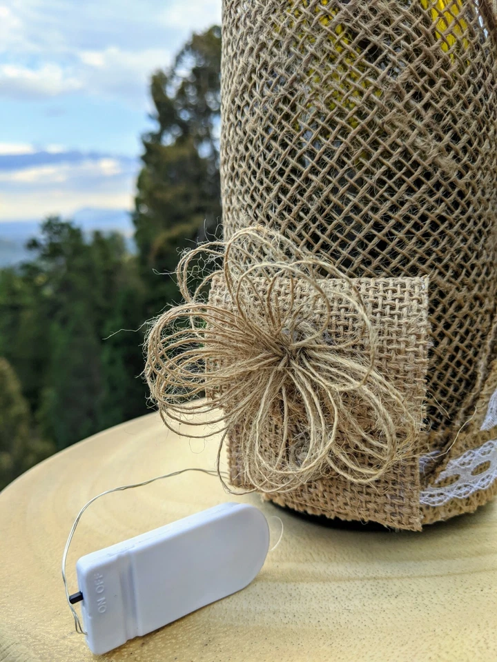 LED indoor/ outdoor wine bottle with Custom Burlap decor - Image 2 of 4